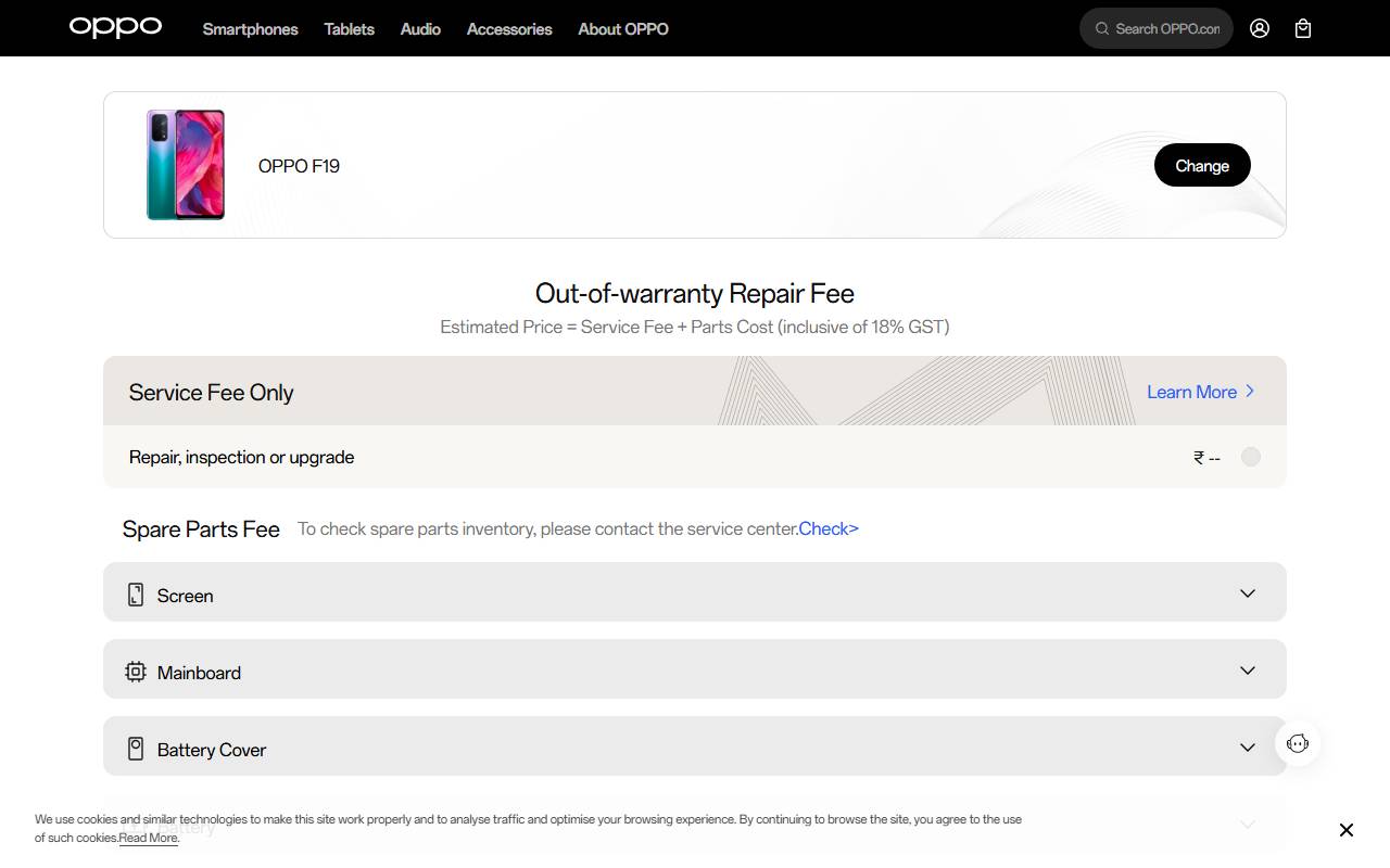OPPO F19 part price on official website 