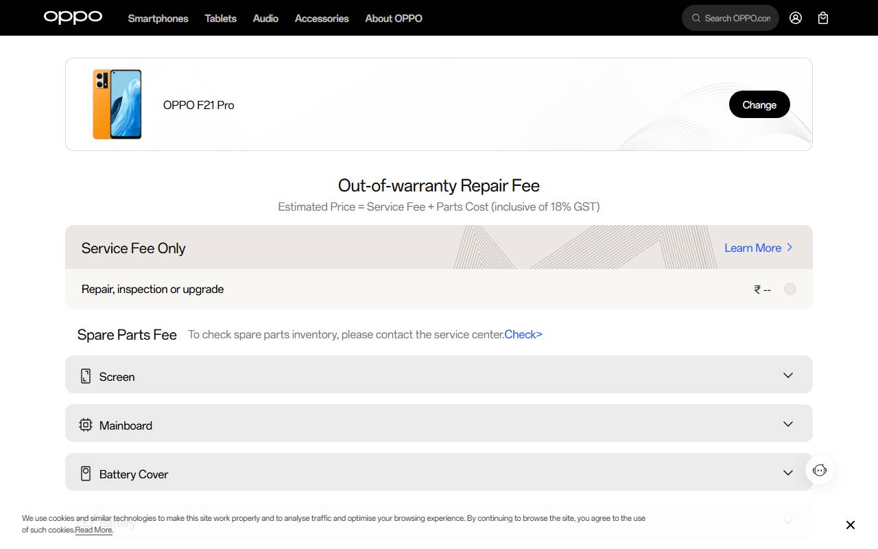 OPPO F21 Pro part price on official website 