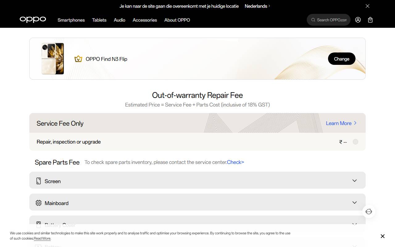 OPPO Find N3 Flip part price on official website 