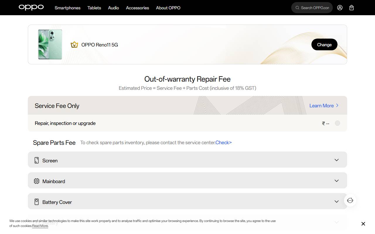 OPPO Reno11 5G part price on official website 