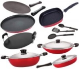 61% OFF: Nirlon Non-Stick Heavy Gauge Aluminium Kitchen Items – 10 Pieces, Red
